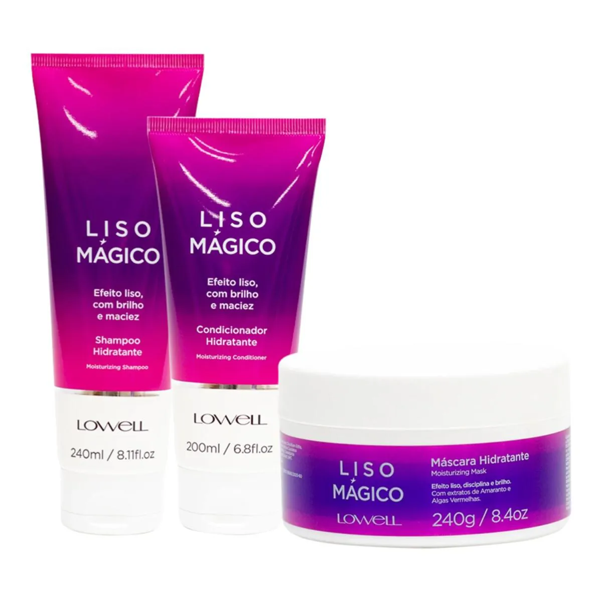 KIT LOWELL LISO MáGICO - SHAMPOO 240ML + CONDICIONADOR 200ML + MáSCARA 240G