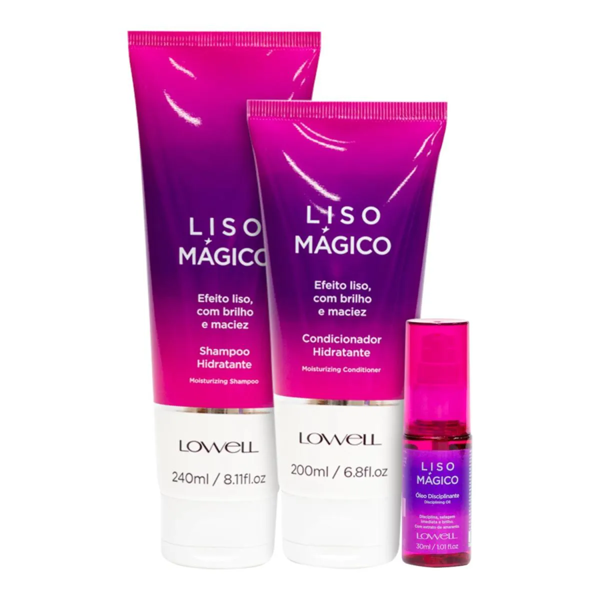 KIT LOWELL LISO MáGICO - SHAMPOO 240ML + CONDICIONADOR 200ML + ÓLEO 30ML