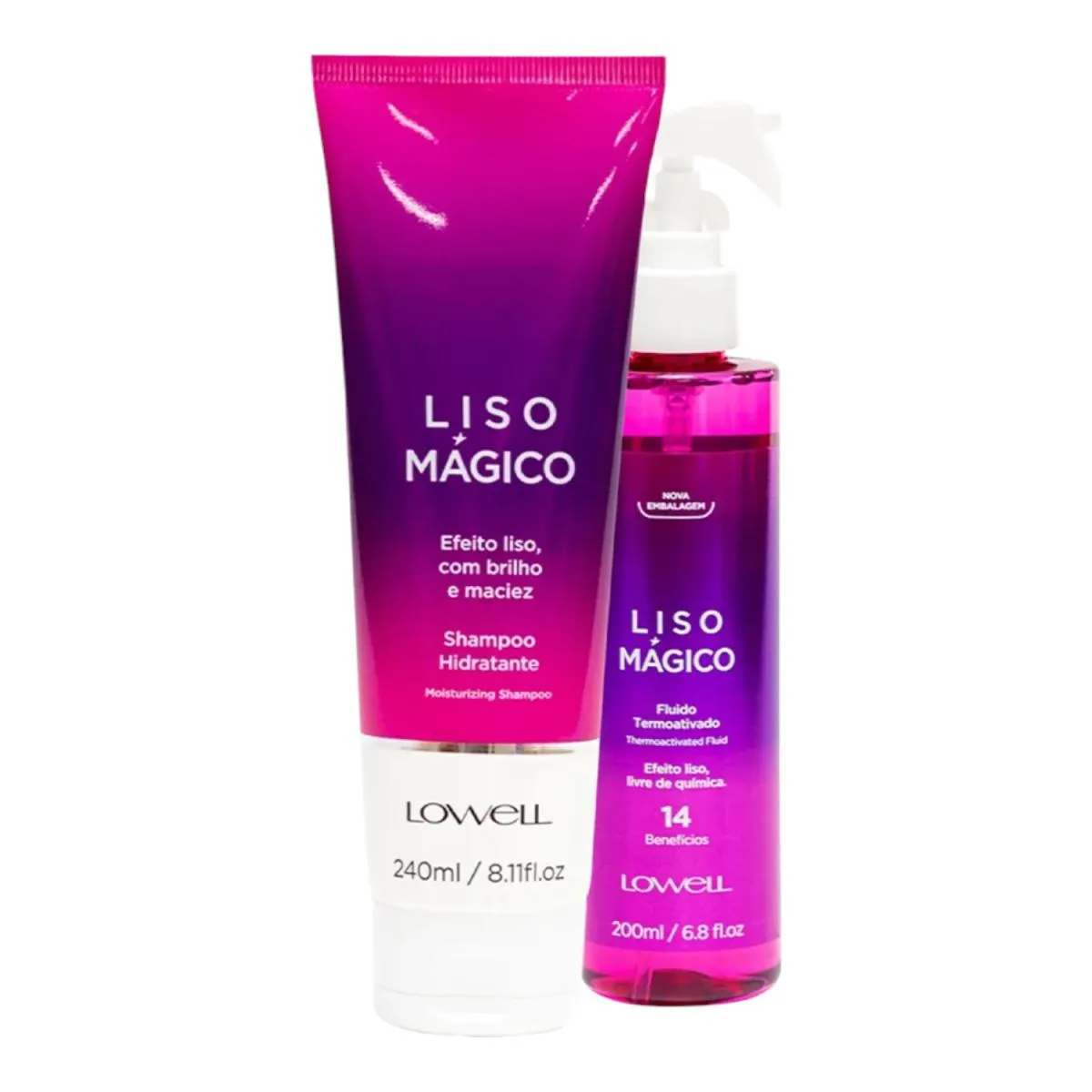 KIT LOWELL LISO MáGICO - SHAMPOO 240ML + FLUíDO TERMOATIVADO 200ML