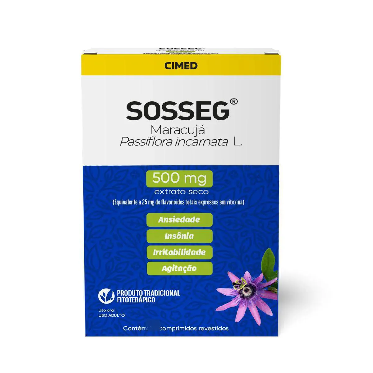 SOSSEG MARACUJá PASSIFLORA INCARNATA L 500MG 30 CPR - CIMED
