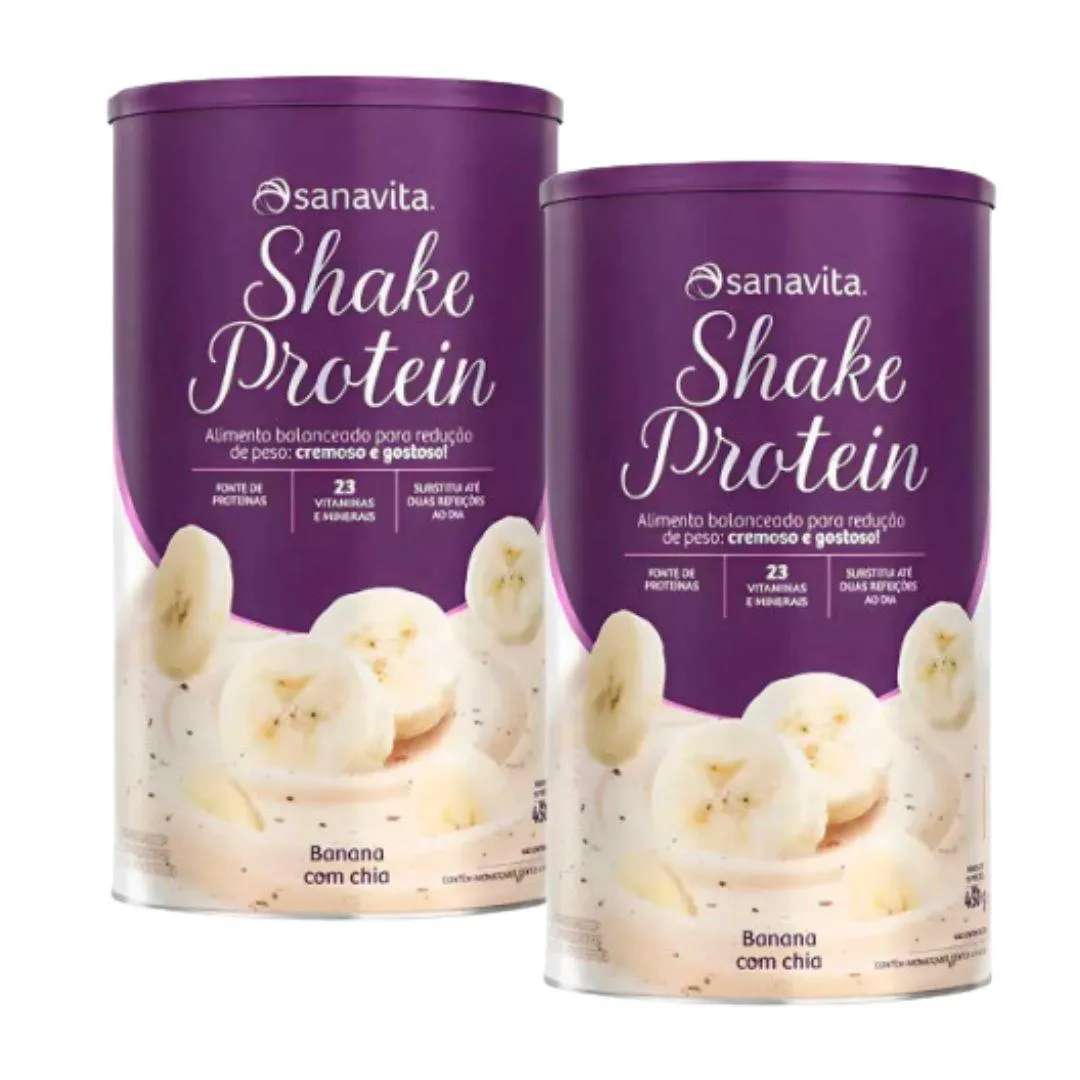 KIT 2X - SHAKE PROTEIN - 23 VITAMINAS E MINERAIS - BANANA COM CHIA - (450G) - SANAVITA