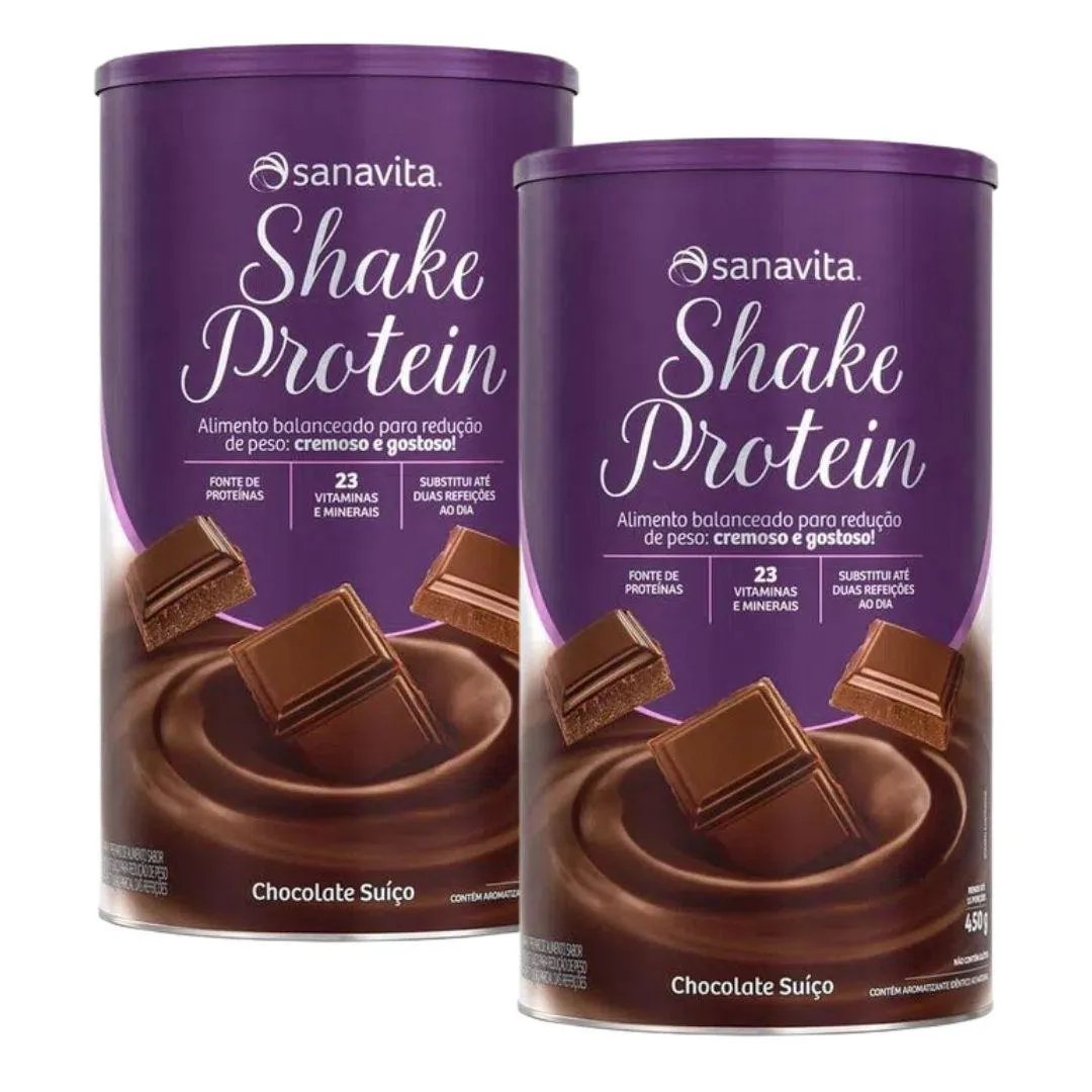 KIT 2X - SHAKE PROTEIN FONTE DE PROTEíNA + 23 VITAMINAS E MINERAIS - (450G) - SANAVITA SABOR:CHOCOLATE SUIçO
