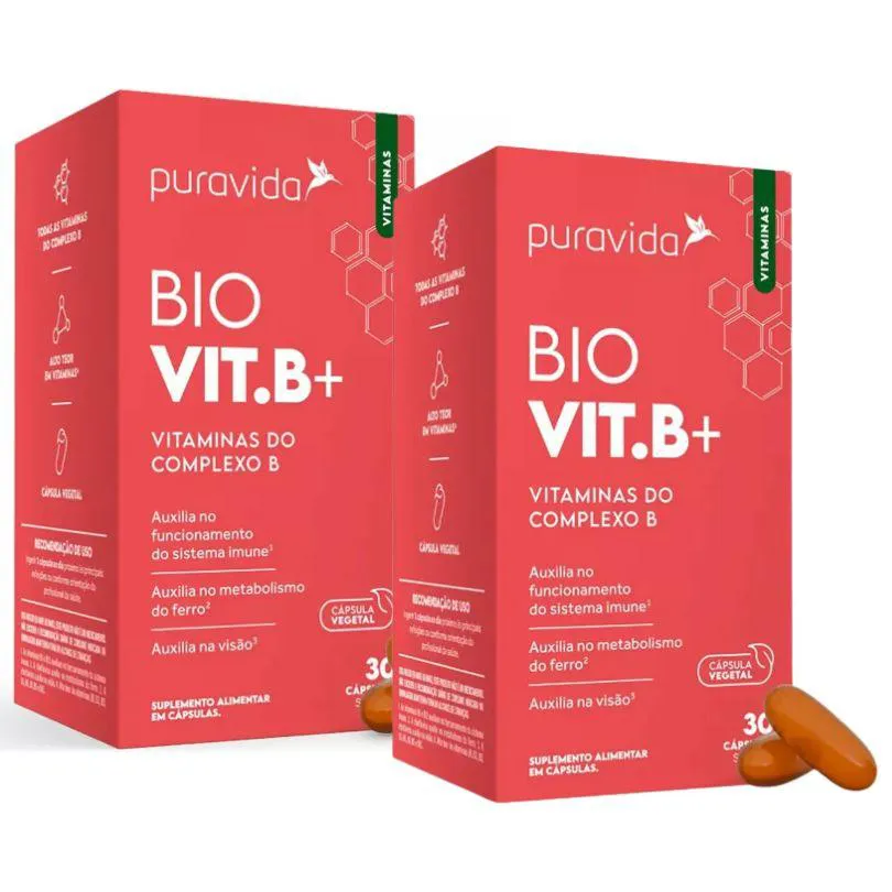 KIT 2X BIO VIT B - VITAMINAS DO COMPLEXO B - 30 CAPSULAS CADA - PURA VIDA