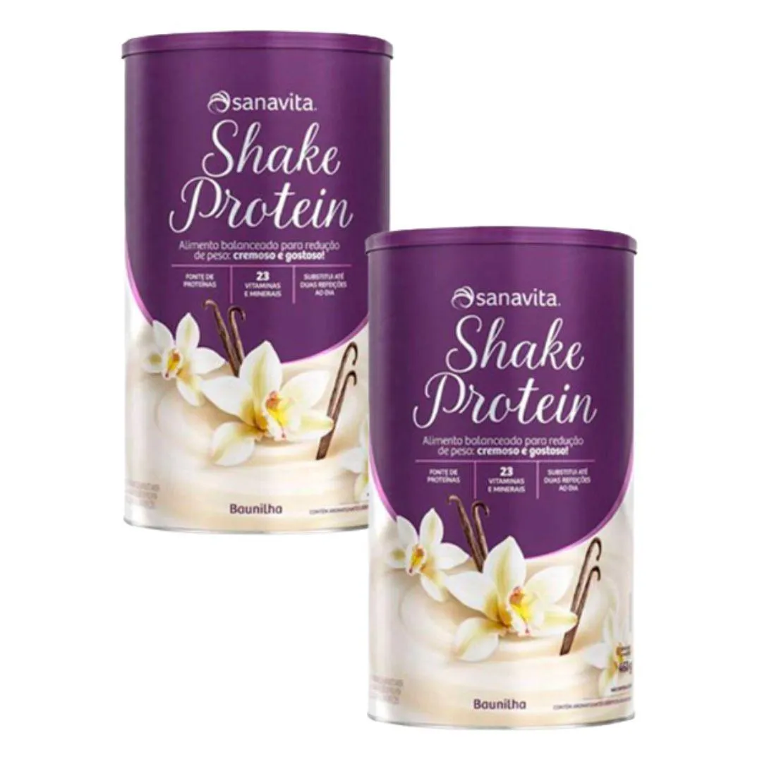 KIT 2X SHAKE PROTEIN FONTE DE PROTEíNA + 23 VITAMINAS E MINERAIS - (450G) - SANAVITA SABOR:BAUNILHA