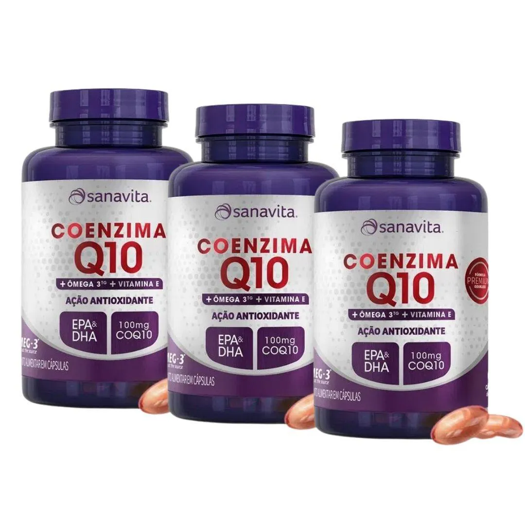 KIT 3X - COENZIMA Q10 + ÔMEGA3 TG + VITAMINA E - SANAVITA