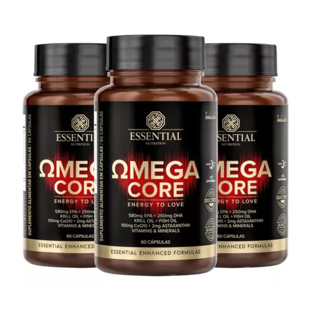 KIT 3X OMEGA CORE + OMEGA 3 + ASTAXANTINA + COQ10 - 60 CAPSULAS - ESSENTIAL NUTRITION