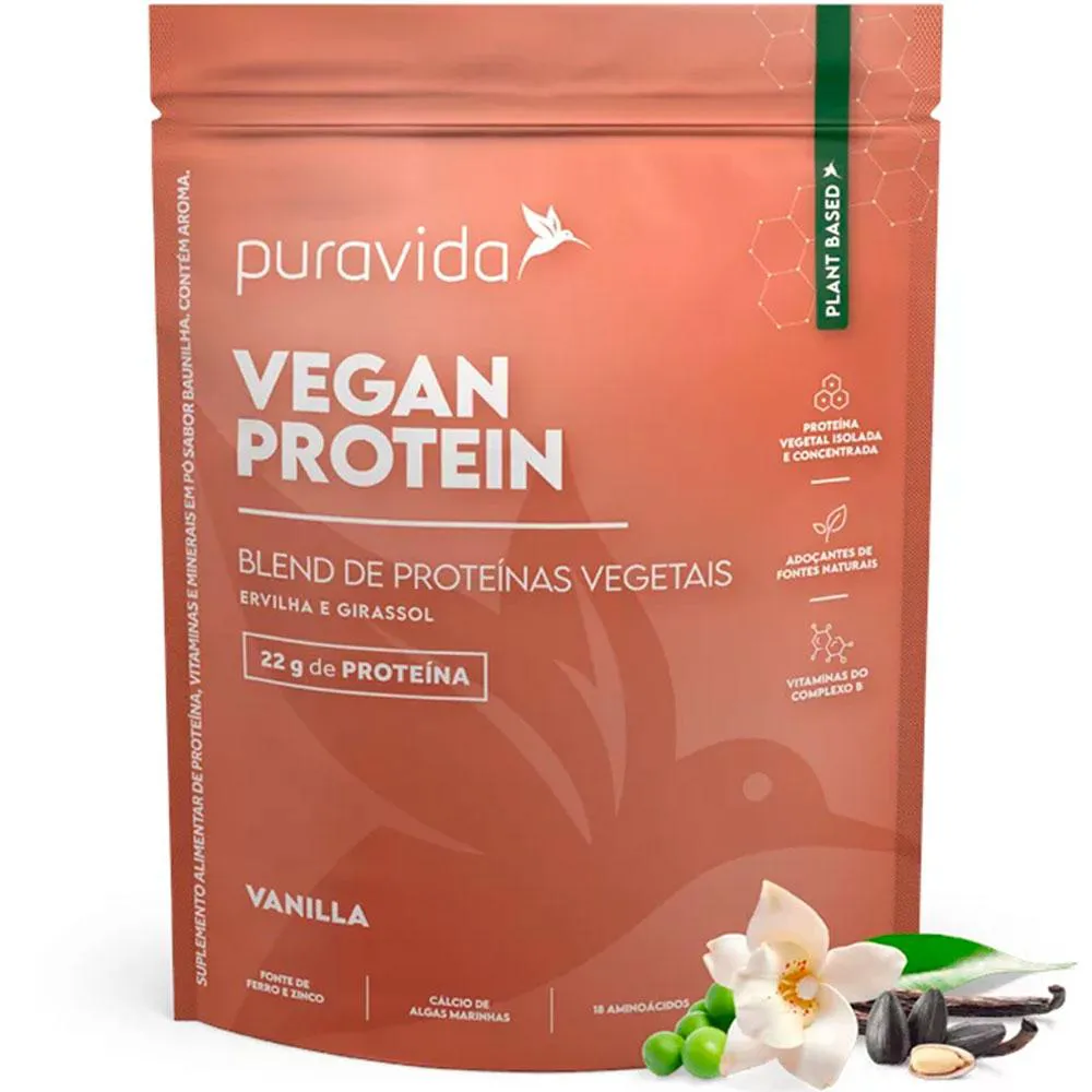 VEGAN PROTEIN BLEND DE PROTEINAS VEGETAIS - BAUNILHA - (450G) - PURA VIDA