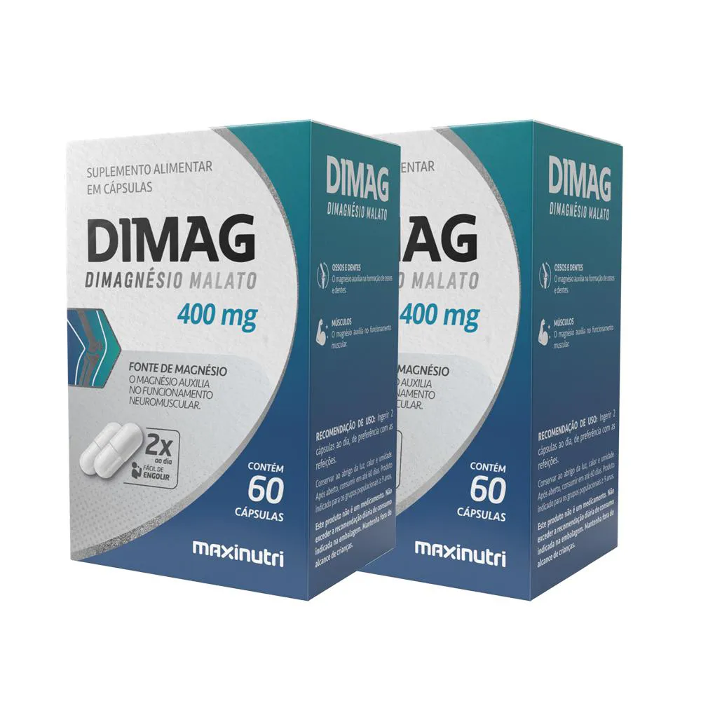 KIT 2 DIMAG DIMALATO DE MAGNéSIO 400MG 60 CáPS MAXINUTRI