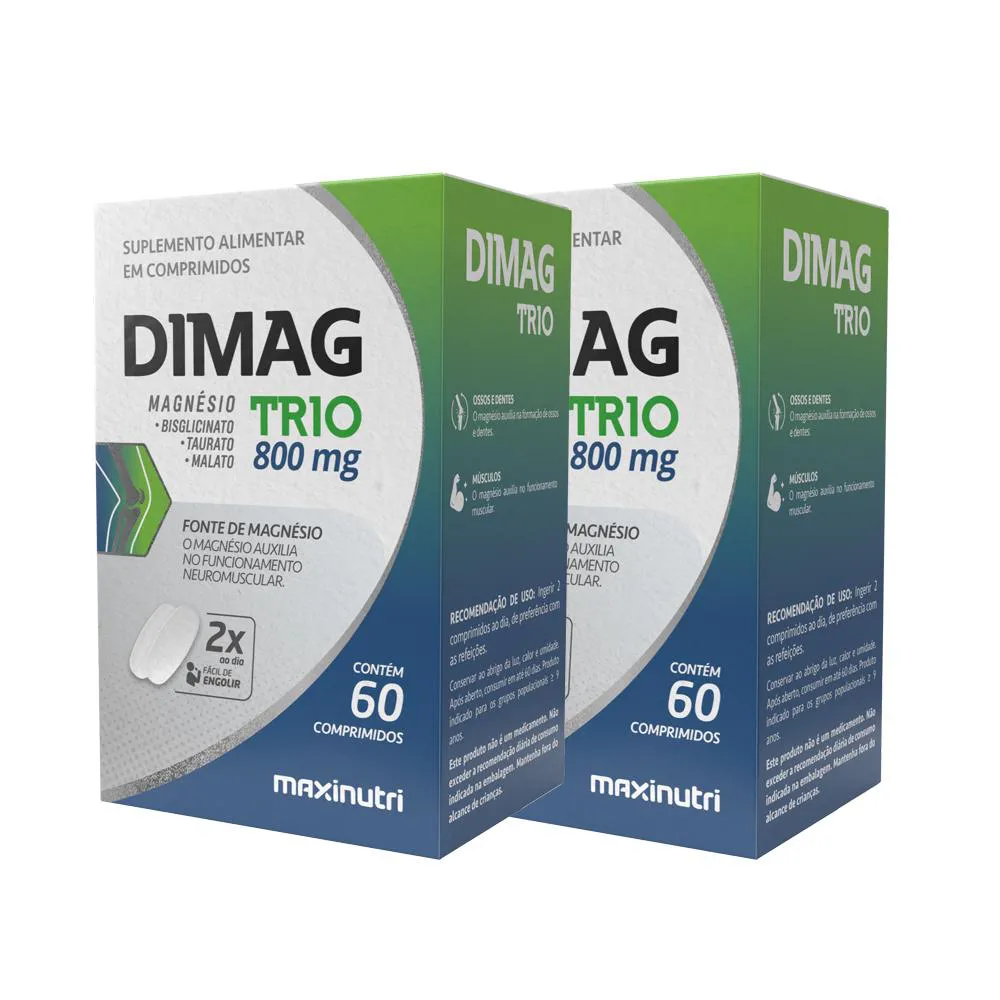 KIT 2 DIMAG TRIO MAGNéSIO BISGLICINATO TAURATO E MALATO 60 CAPS MAXINUTRI