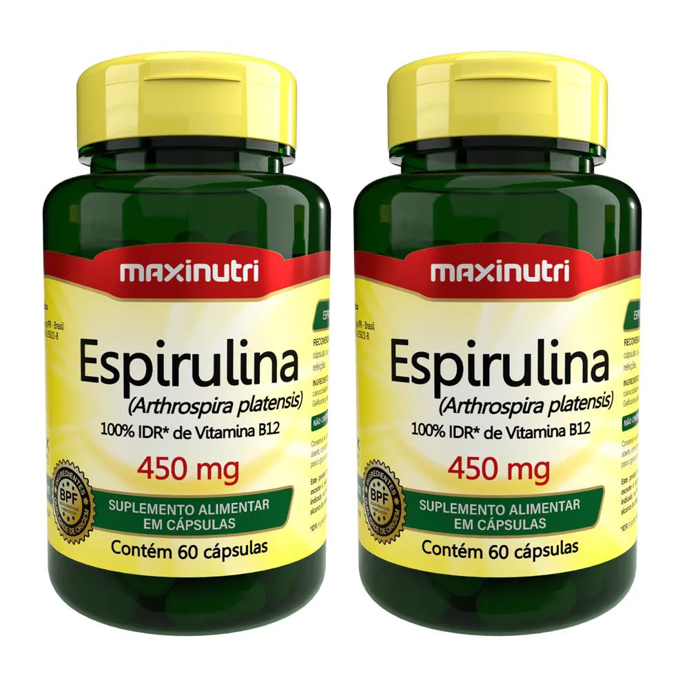 KIT 2 ESPIRULINA 450MG COM 60 CáPSULAS MAXINUTRI