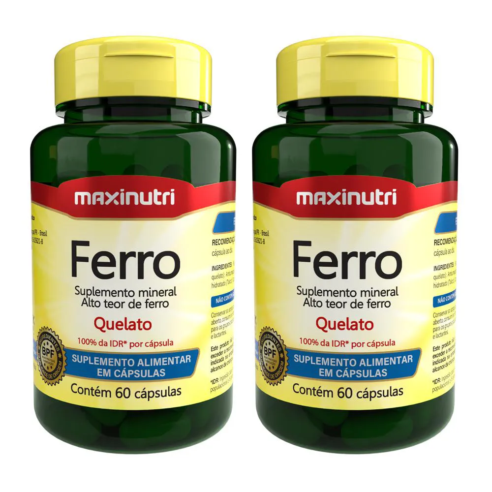 KIT 2 FERRO 100% IDR COM 60 CáPSULAS MAXINUTRI
