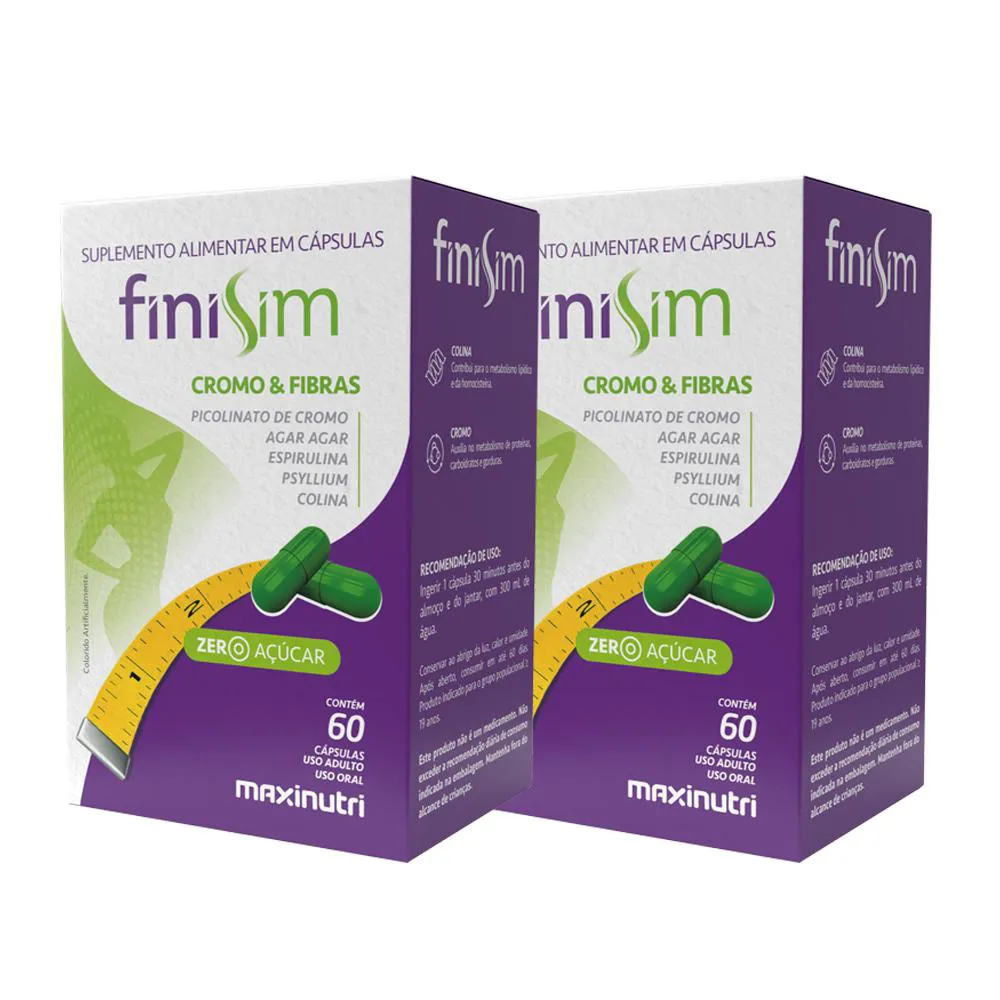 KIT 2 FINISIM CROMO E FIBRAS COM 60 CáPSULAS MAXINUTRI