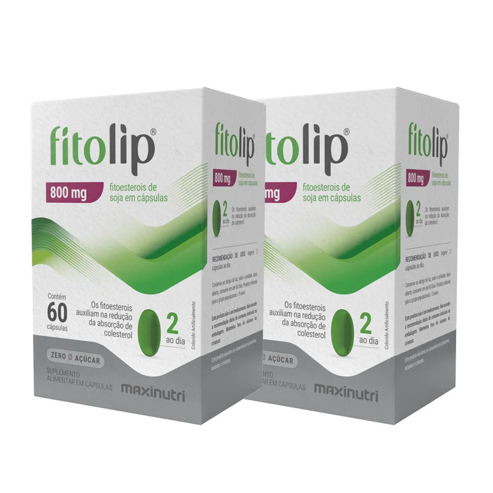 KIT 2 FITOLIP FITOESTEROL DE SOJA 800MG ZERO AçUCAR 60 CAPS MAXINUTRI