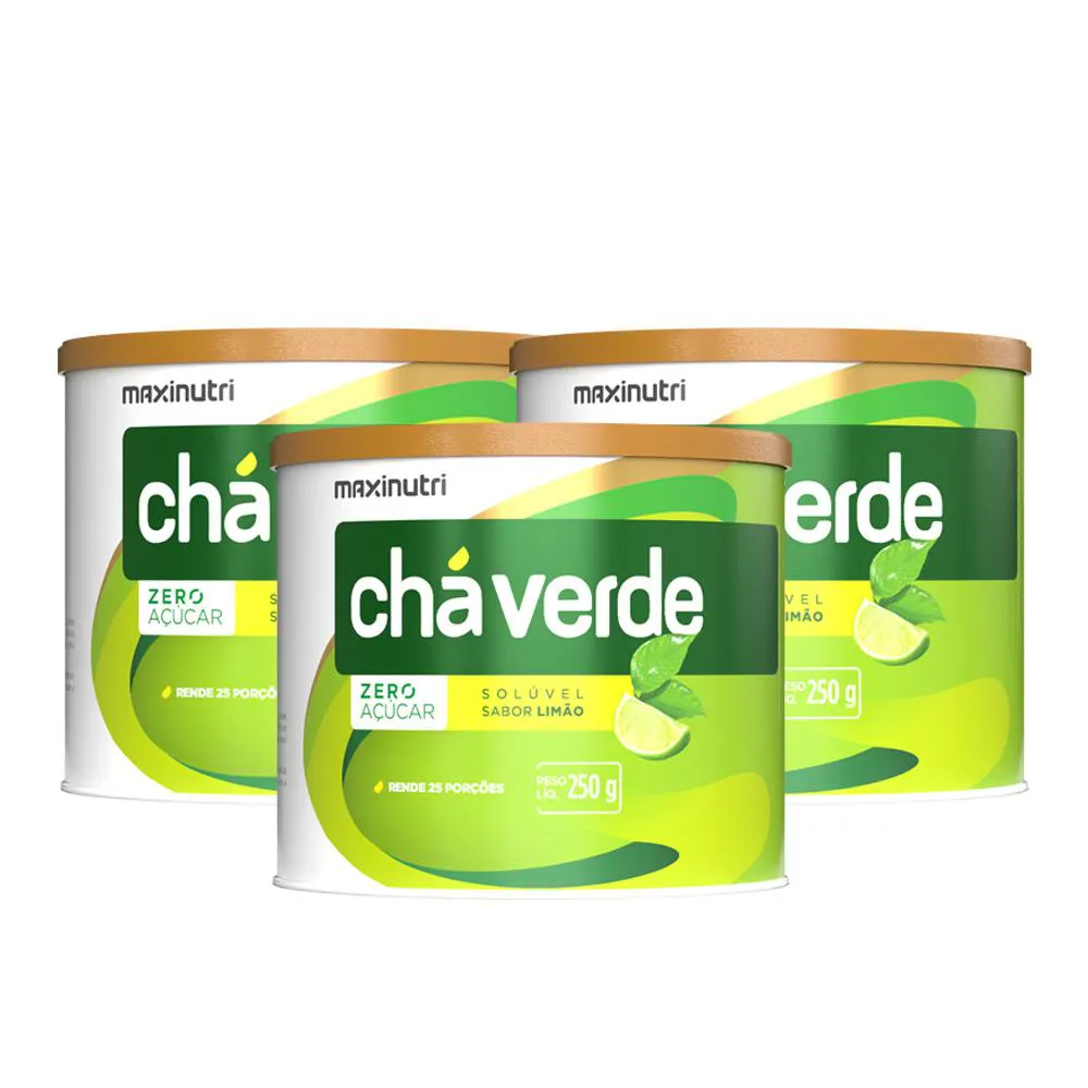 KIT 3 CHá VERDE SOLúVEL ZERO CALORIAS SABOR LIMãO 250G MAXINUTRI
