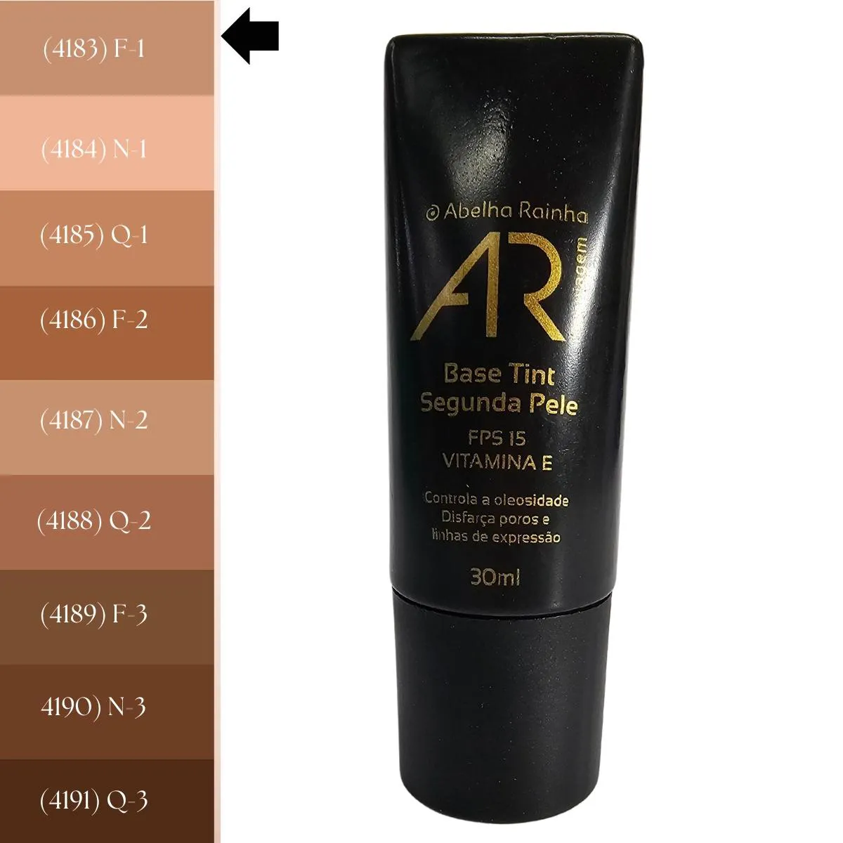 BASE TINT SEGUNDA PELE BEGE CLARO F-1 FPS 15 AR MAQUIAGEM ABELHA RAINHA 30ML