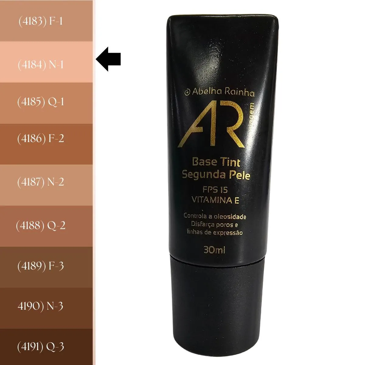 BASE TINT SEGUNDA PELE BEGE CLARO N-1 FPS 15 AR MAQUIAGEM ABELHA RAINHA 30ML