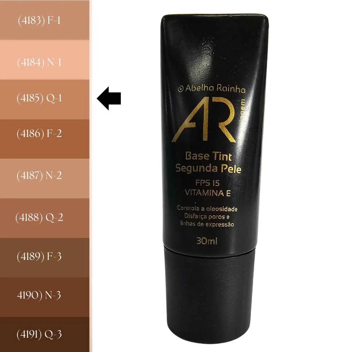 BASE TINT SEGUNDA PELE BEGE CLARO Q-1 FPS 15 AR MAQUIAGEM ABELHA RAINHA 30ML