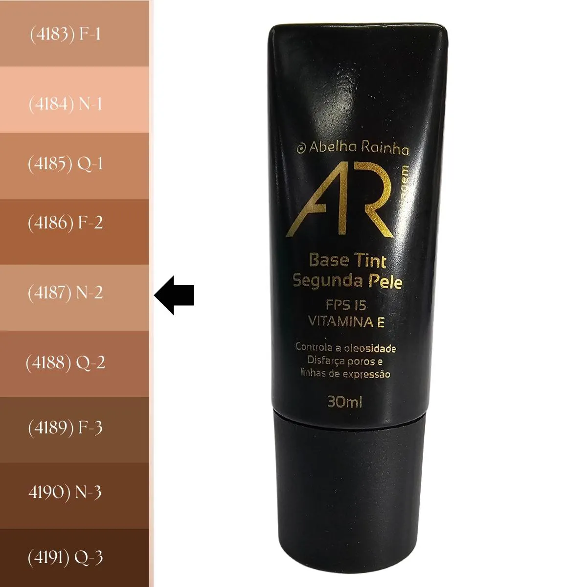 BASE TINT SEGUNDA PELE BEGE MéDIO N-2 FPS 15 AR MAQUIAGEM ABELHA RAINHA 30ML