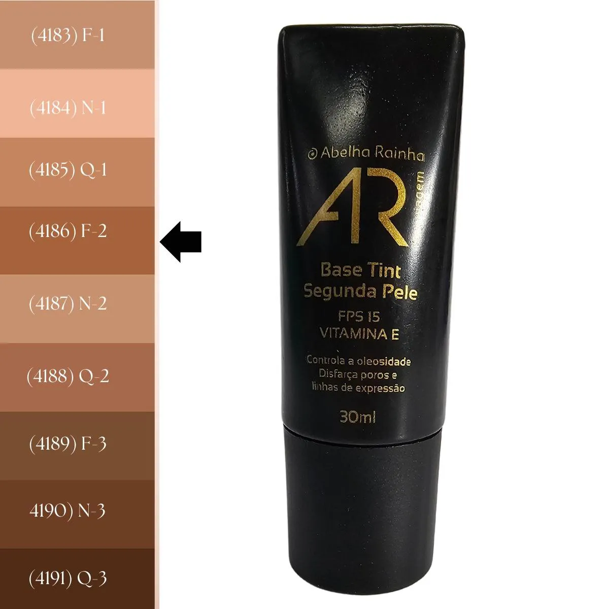 BASE TINT SEGUNDA PELE BEGE MéDIO F-2 FPS 15 AR MAQUIAGEM ABELHA RAINHA 30ML