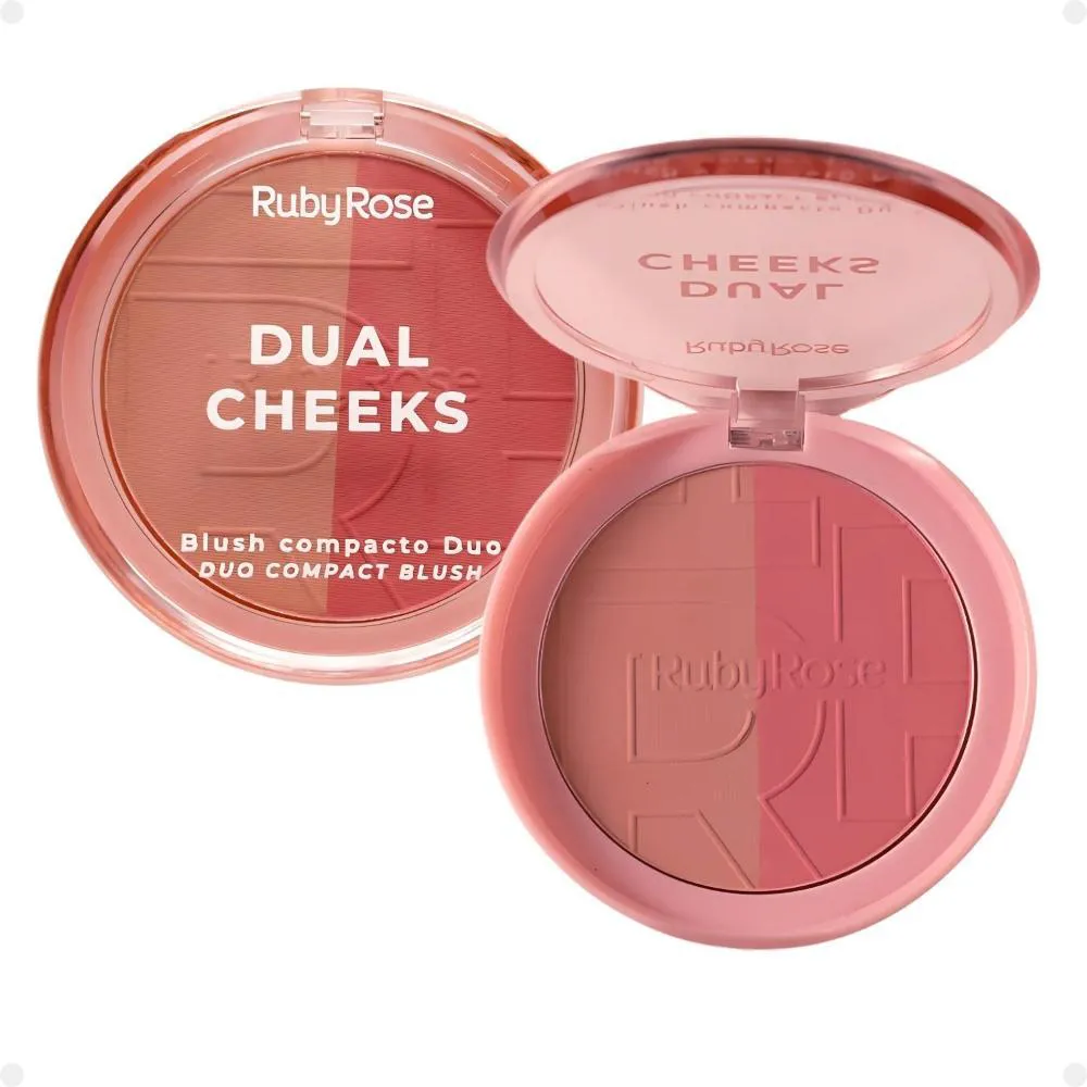BLUSH COMPACTO DUO RUBY ROSE DUAL CHEEKS CHAMPAGNE E PEACH HB-M03-1
