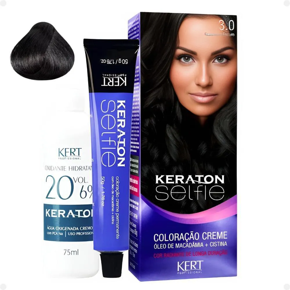 COLORAçãO CREME KERT KERATON SELFIE 3.0 CASTANHO ESCURO