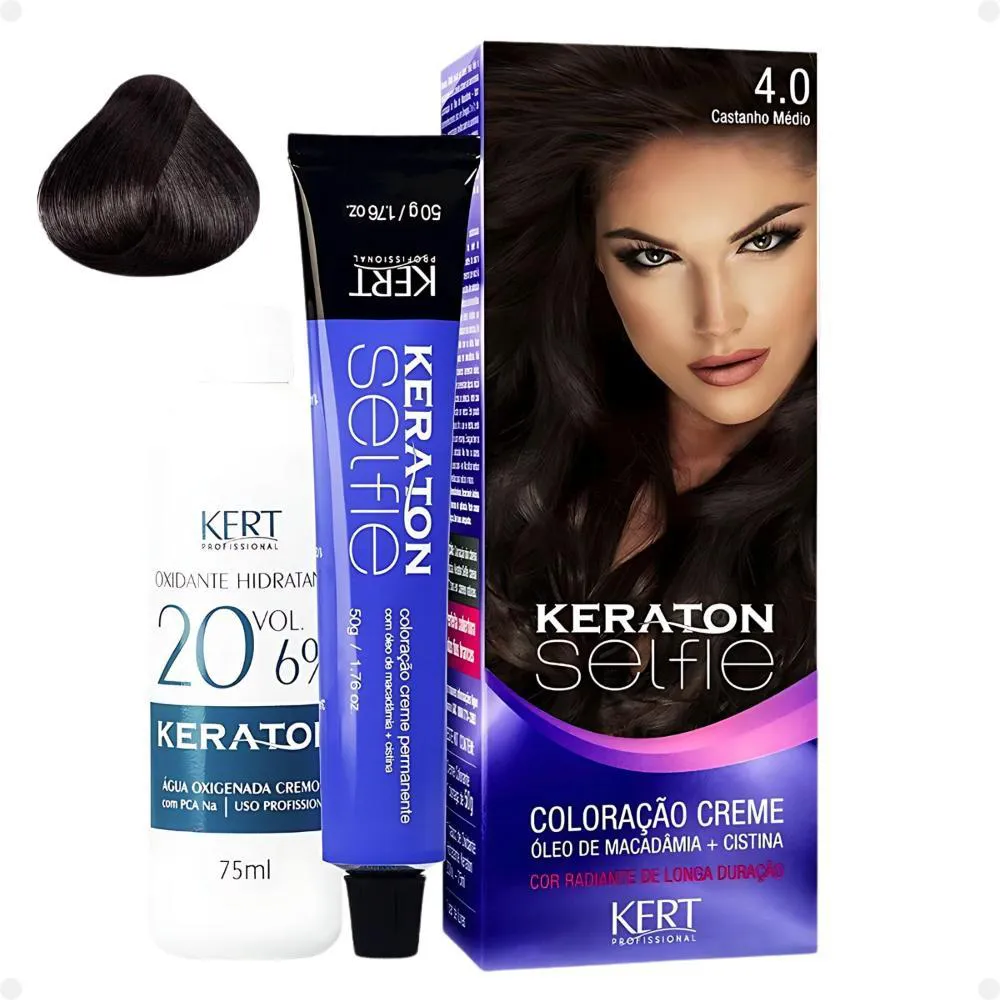 COLORAçãO CREME KERT KERATON SELFIE 4.0 CASTANHO MéDIO