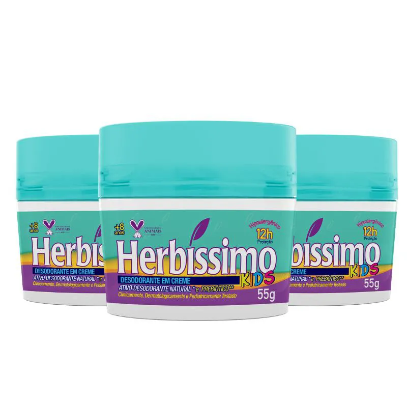 KIT DESODORANTE CREME HERBíSSIMO KIDS 55G - 3 UNIDADES