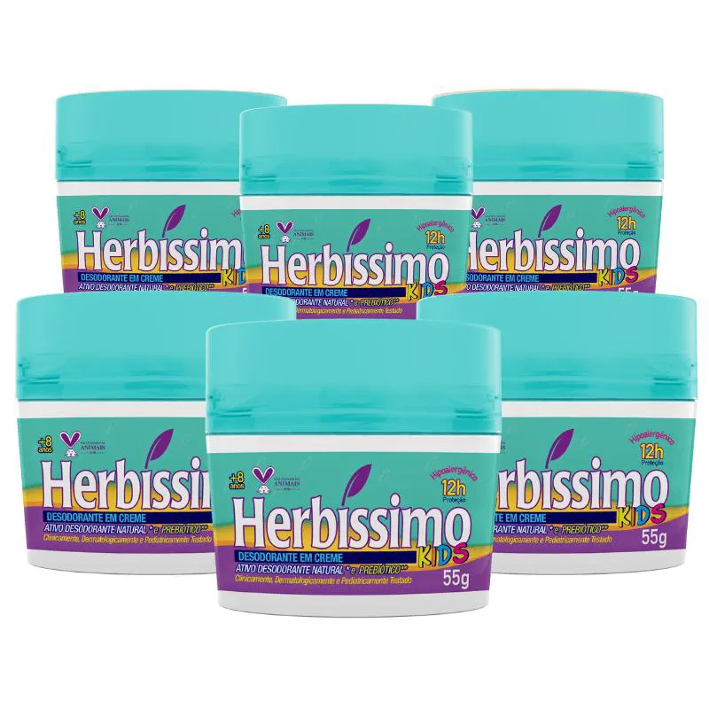 KIT DESODORANTE CREME HERBíSSIMO KIDS 55G - 6 UNIDADES
