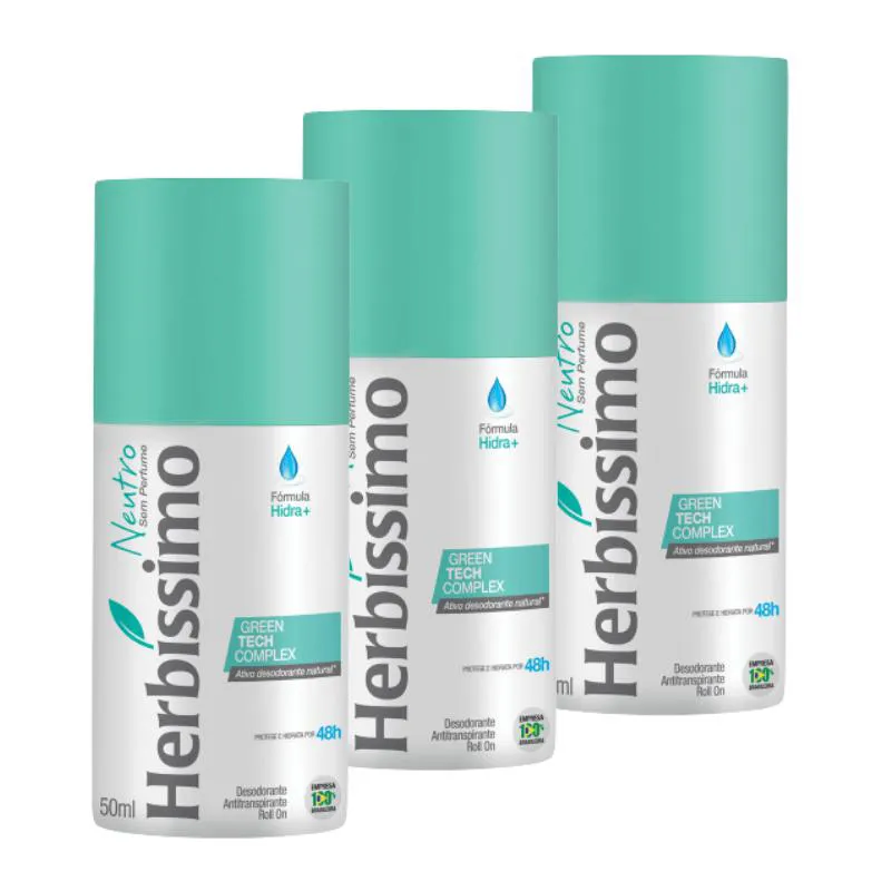 KIT DESODORANTE ROLL-ON HERBíSSIMO NEUTRO 50ML - 3 UNIDADES