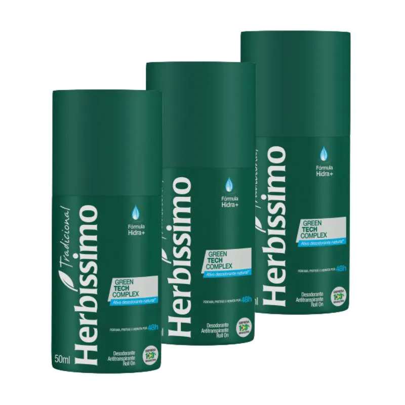 KIT DESODORANTE ROLL-ON HERBíSSIMO TRADICIONAL 50ML - 3 UNIDADES