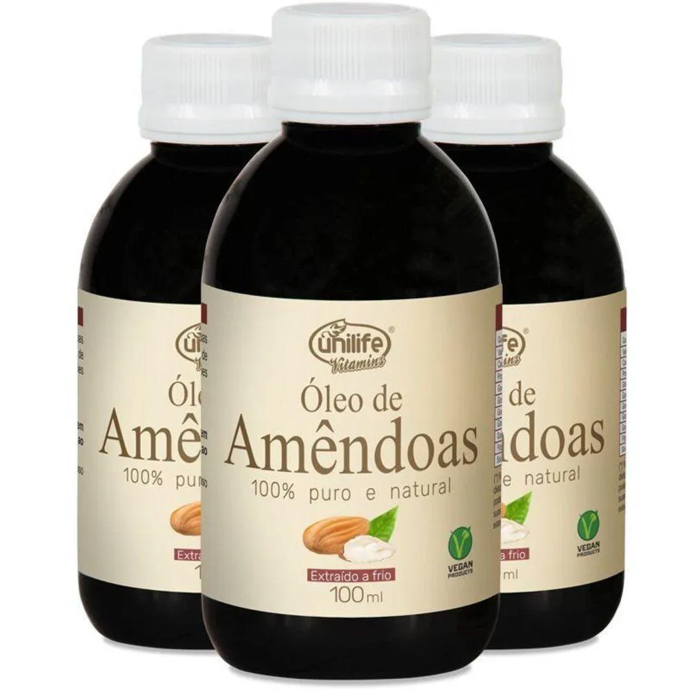 KIT 3 óLEO DE AMêNDOAS 100% PURO UNILIFE - EXTRAíDO A FRIO