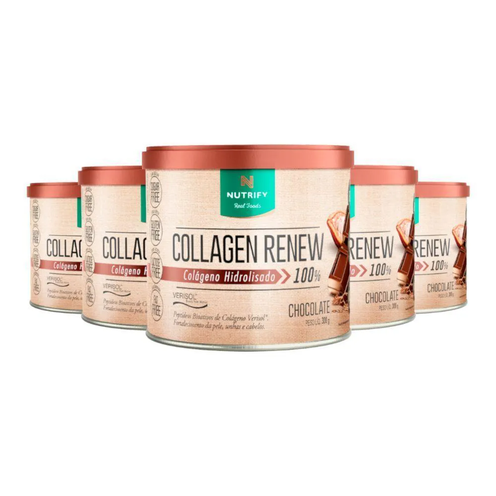 KIT 5 COLLAGEN RENEW COLáGENO HIDROLISADO CHOCOLATE NUTRIFY 300G