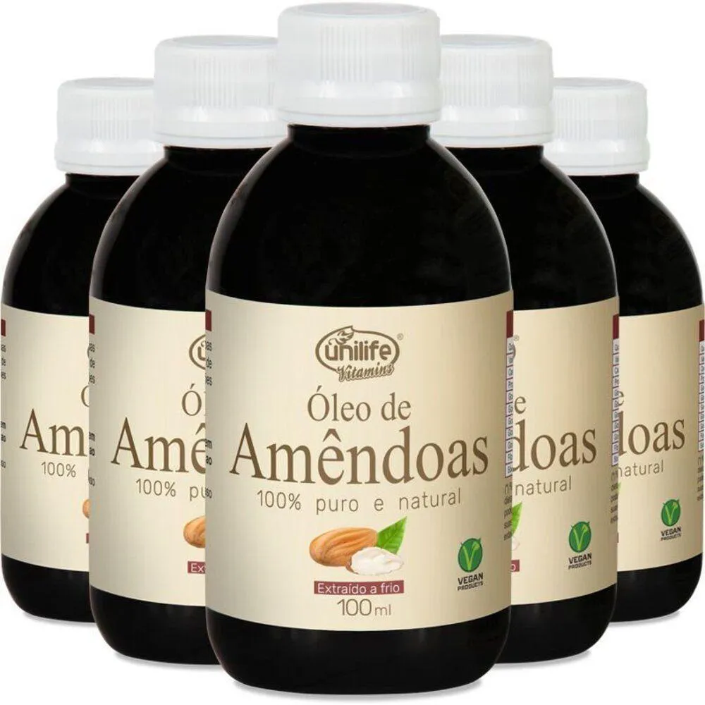 KIT 5 óLEO DE AMêNDOAS 100% PURO UNILIFE - EXTRAíDO A FRIO