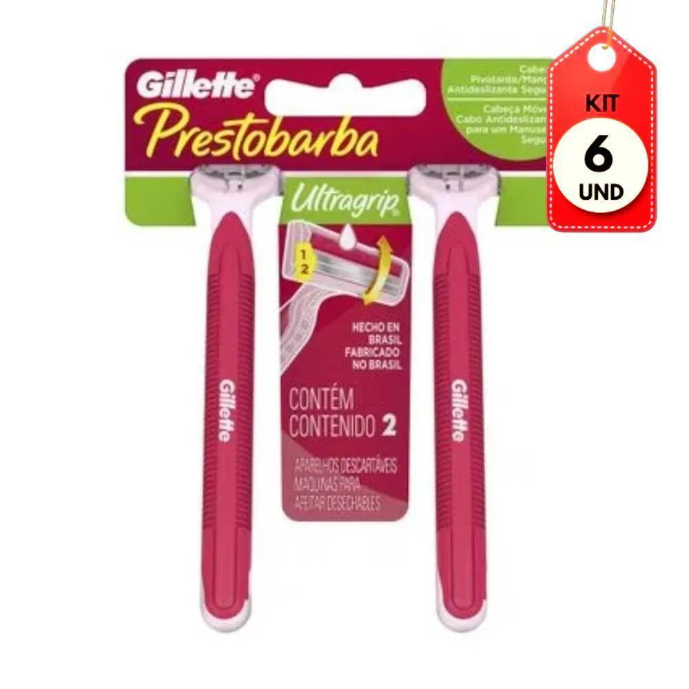 KIT C/06 GILLETTE ULTRAGRIP FEMININO PRESTOBARBA C/2