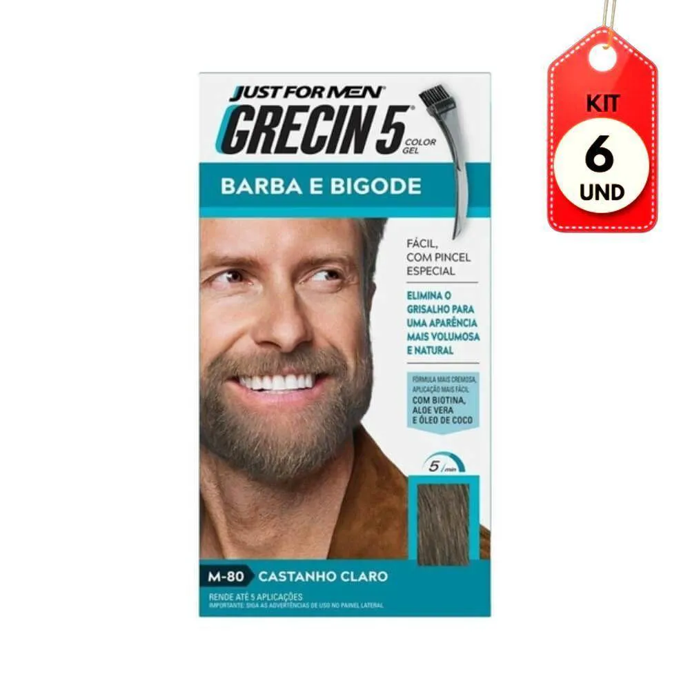 KIT C/06 GRECIN 5 BARBA E BIGODE CASTANHO CLARO 28G