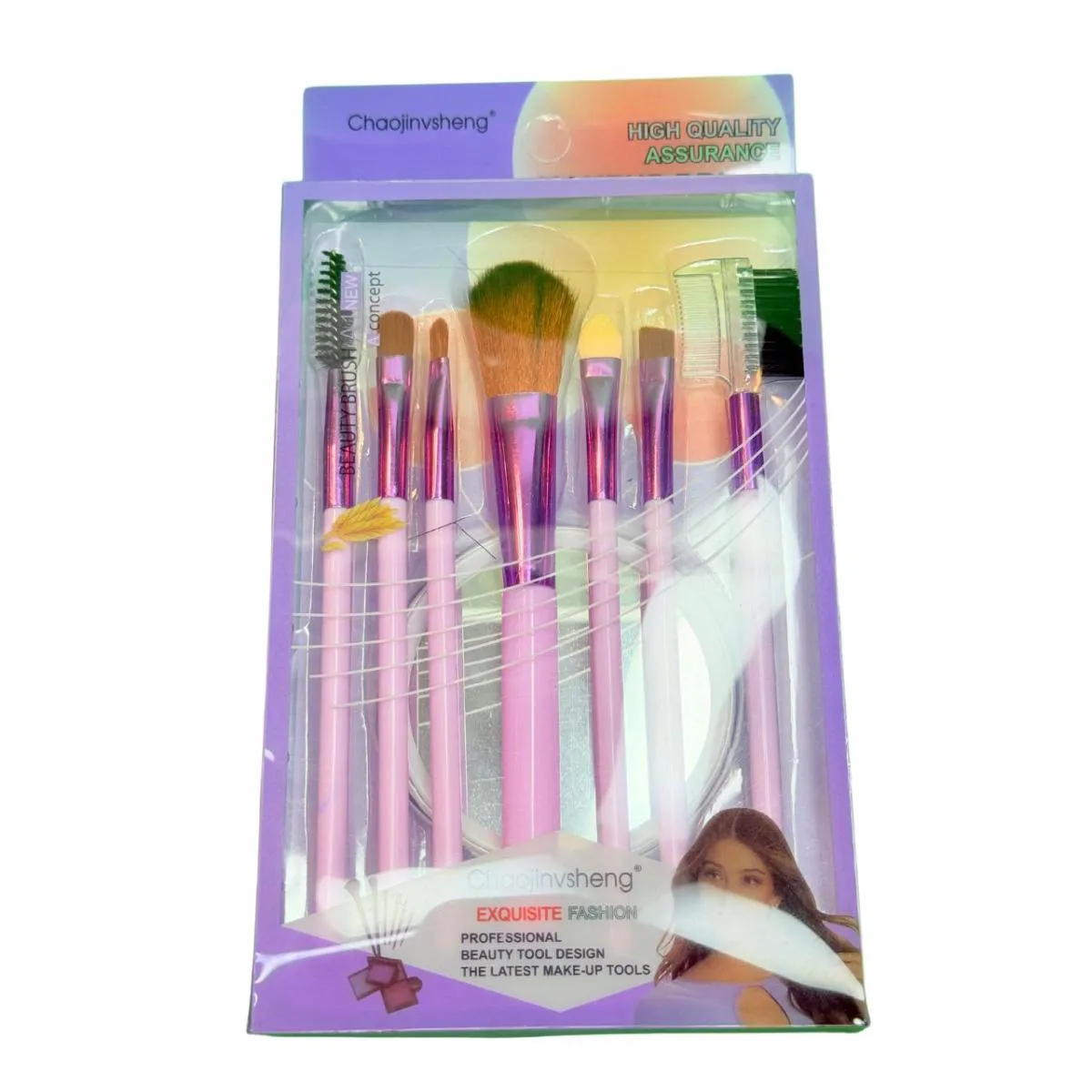 KIT 7 PINCéIS MAIS ESPELHO REDONDO MAQUIAGEM