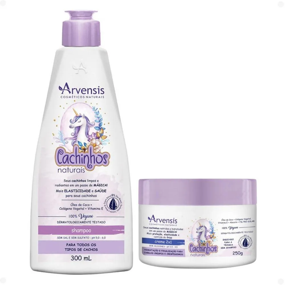 KIT ARVENSIS CACHINHOS NATURAIS CABELOS CRESPOS E CRESPíSSIMOS: SHAMPOO 300ML E CREME 2X1 250G
