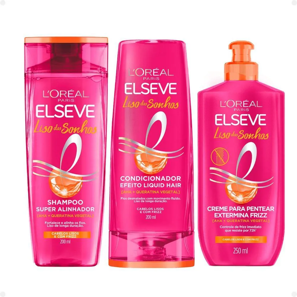 Kit Elseve Liso Dos Sonhos: Shampoo 200Ml, Condicionador 200Ml E Creme Para Pentear 250Ml