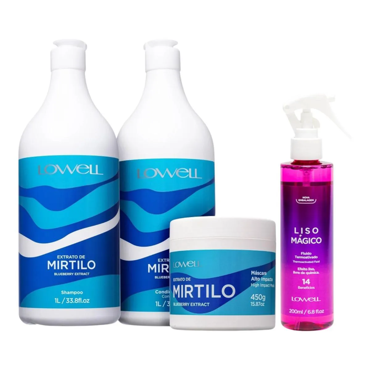 KIT LOWELL EXTRATO DE MIRTILO + LISO MáGICO (4 PRODUTOS)