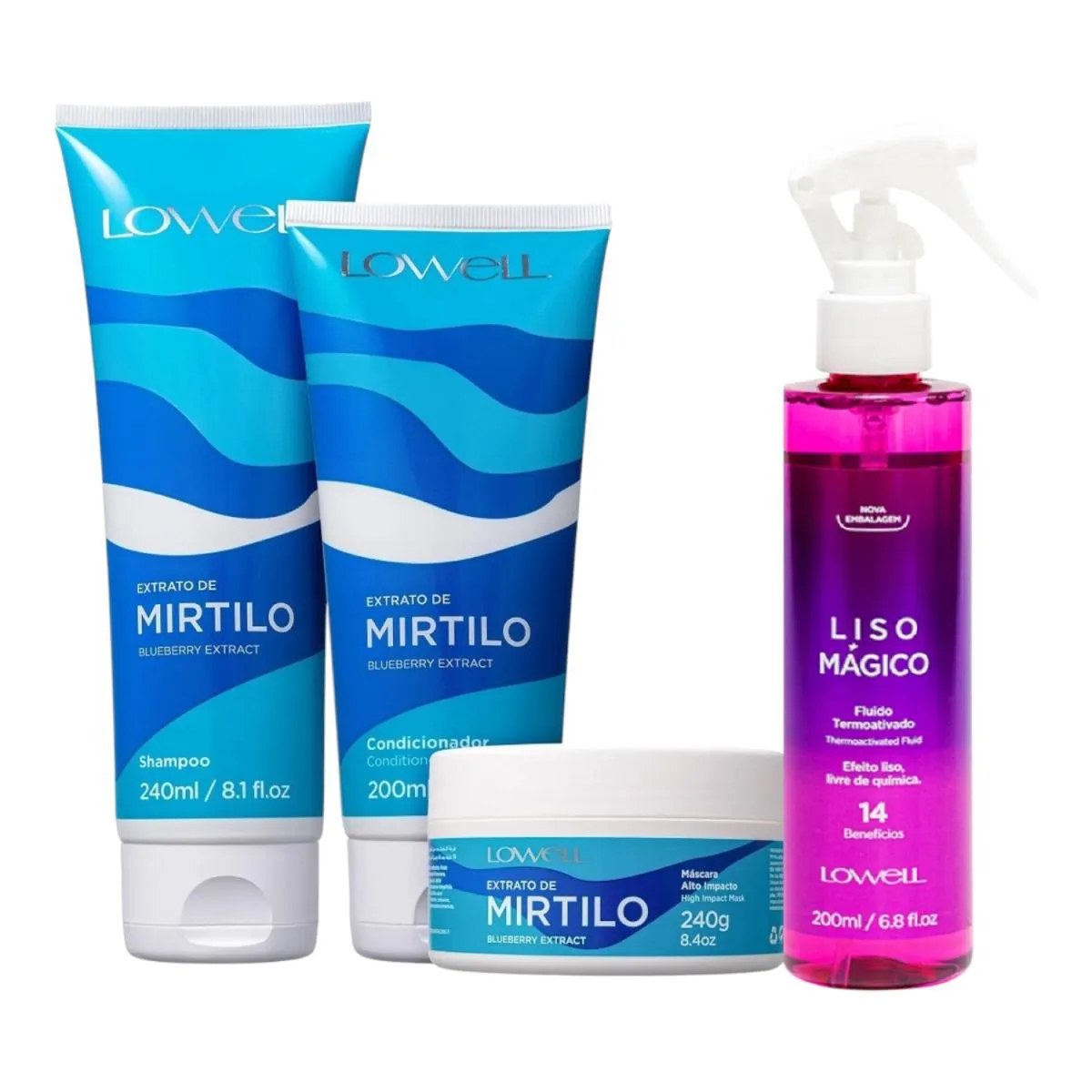KIT LOWELL EXTRATO DE MIRTILO + LISO MáGICO HOME CARE (4 PRODUTOS)