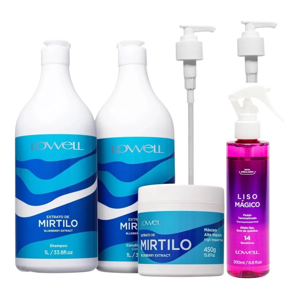 KIT LOWELL EXTRATO DE MIRTILO + LISO MáGICO + VáLVULAS PUMP