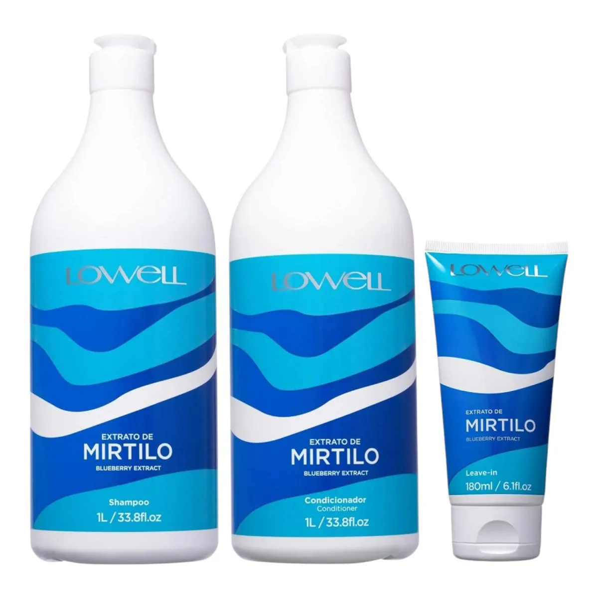 KIT LOWELL EXTRATO DE MIRTILO SHAMPOO 1 LITRO + CONDICIONADOR 1 LITRO + LEAVE-IN 180ML