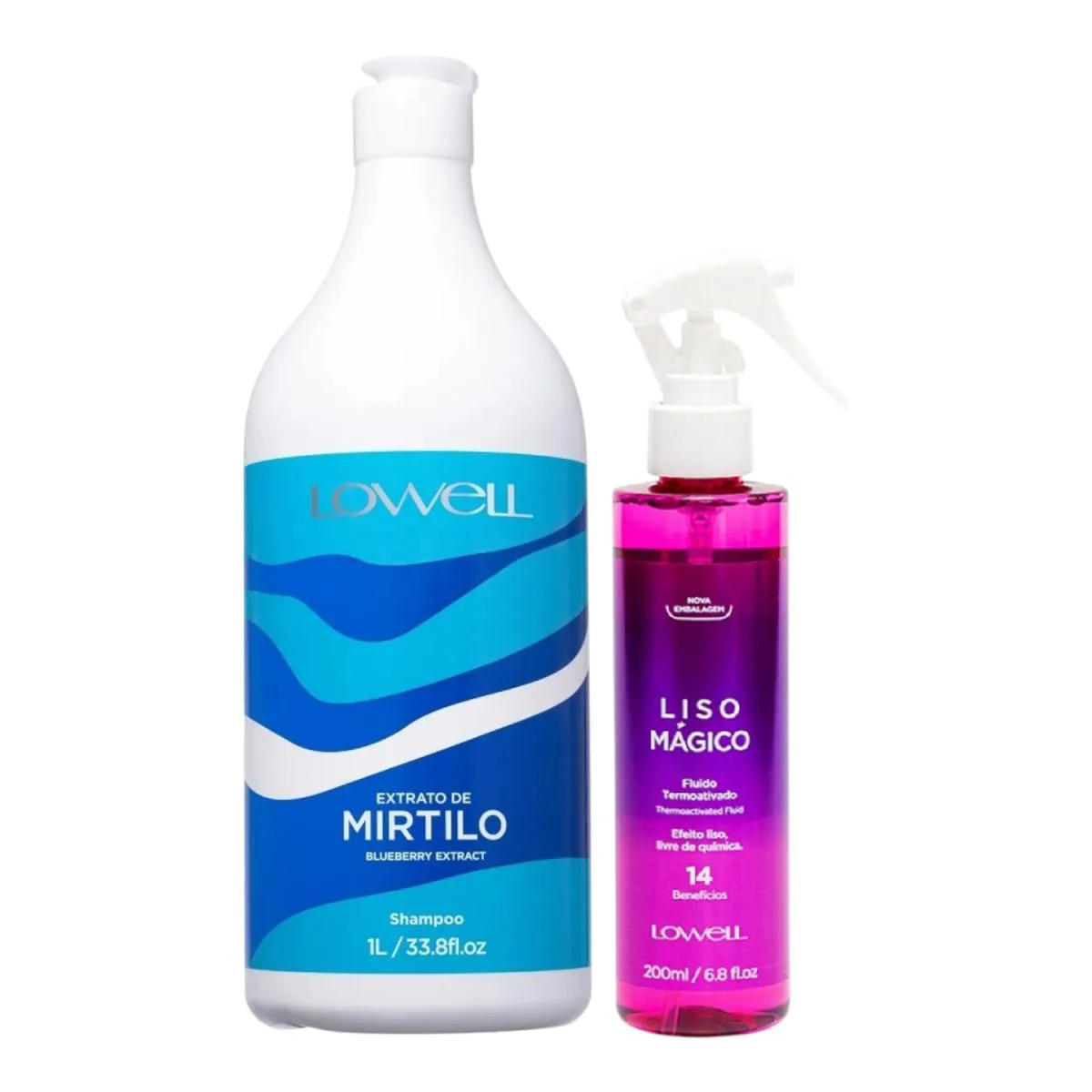 KIT LOWELL EXTRATO DE MIRTILO SHAMPOO 1 LITRO + FLUíDO LISO MáGICO 200ML