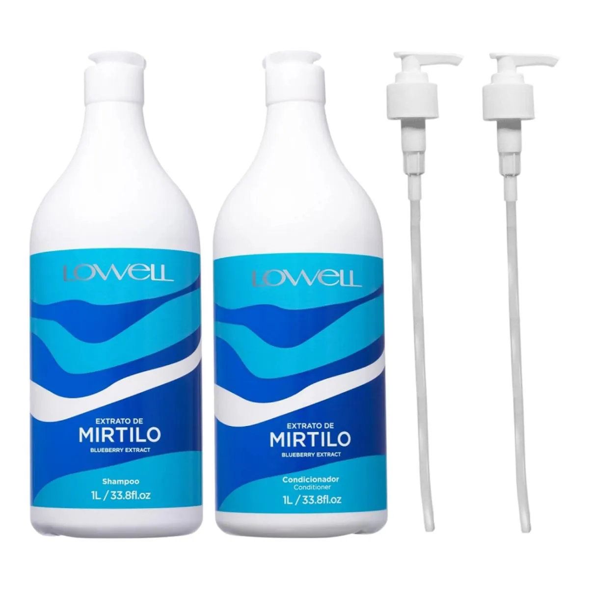 KIT LOWELL EXTRATO DE MIRTILO SHAMPOO 1 LITRO E CONDICIONADOR 1 LITRO + VáLVULAS PUMP