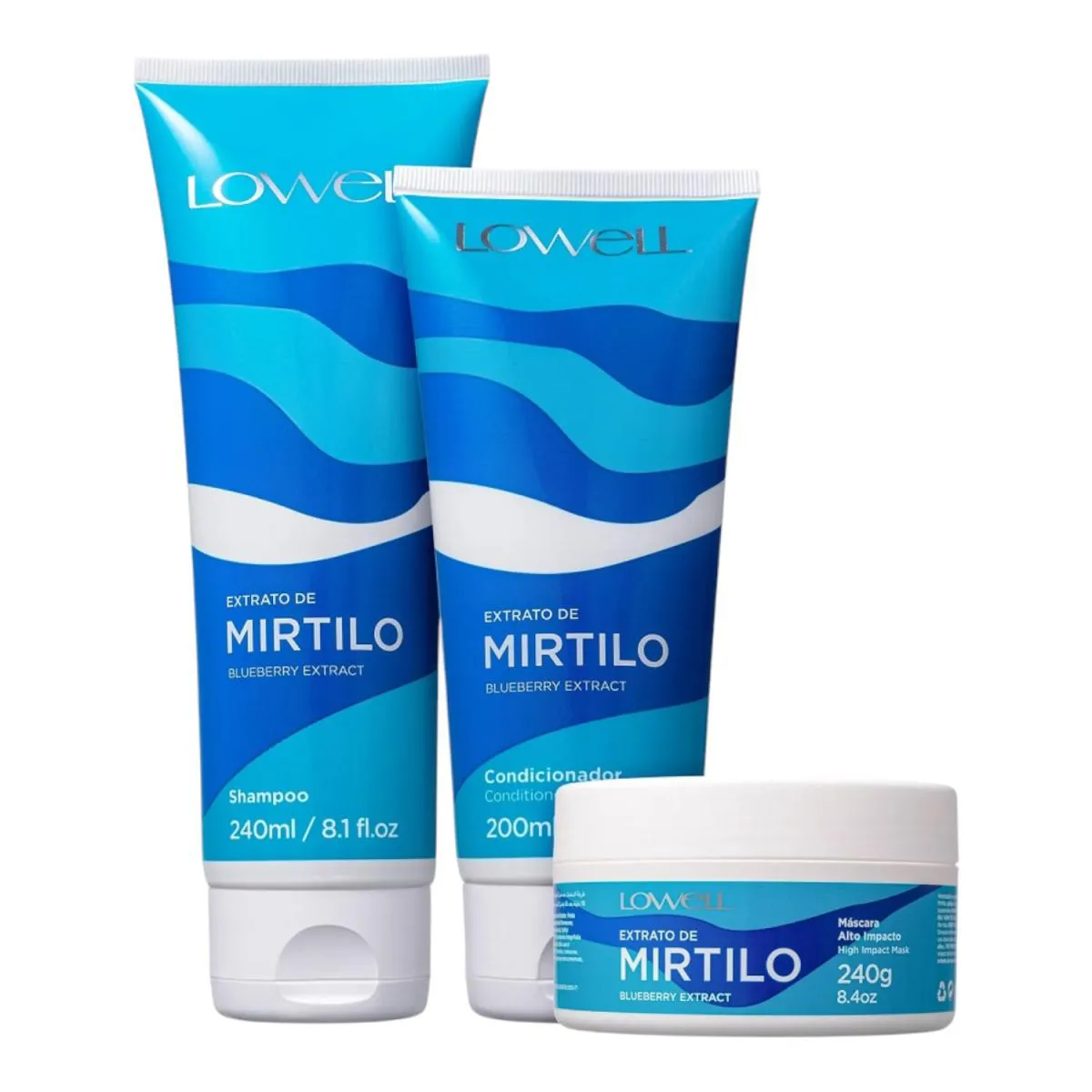 KIT LOWELL EXTRATO DE MIRTILO SHAMPOO 240ML + CONDICIONADOR 200ML + MáSCARA 240G