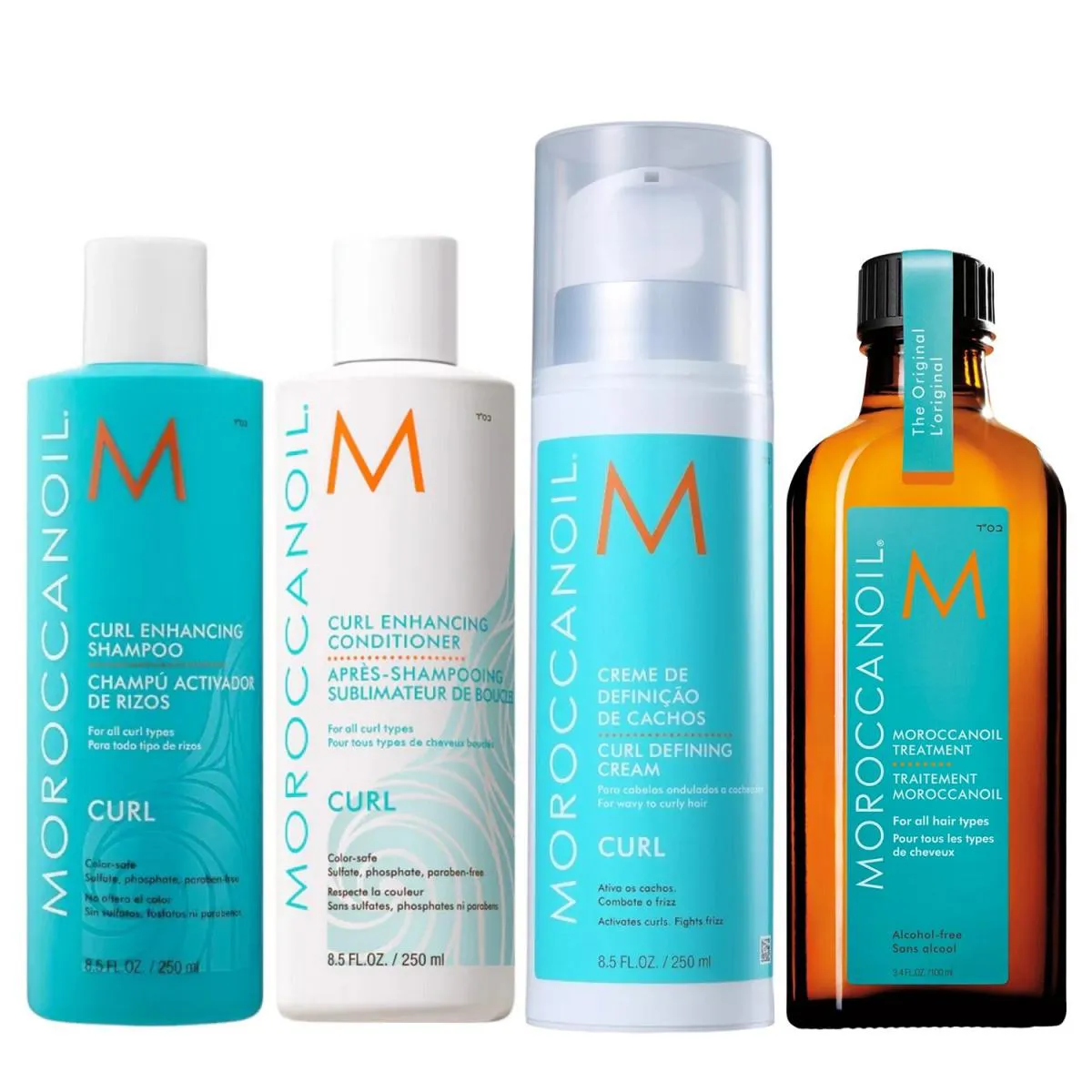 KIT MOROCCANOIL CURL - SHAMPOO 250ML + CONDICIONADOR 250ML + MOUSSE DEFINIDOR DE CACHOS 250ML + ÓLEO ORIGINAL 100ML