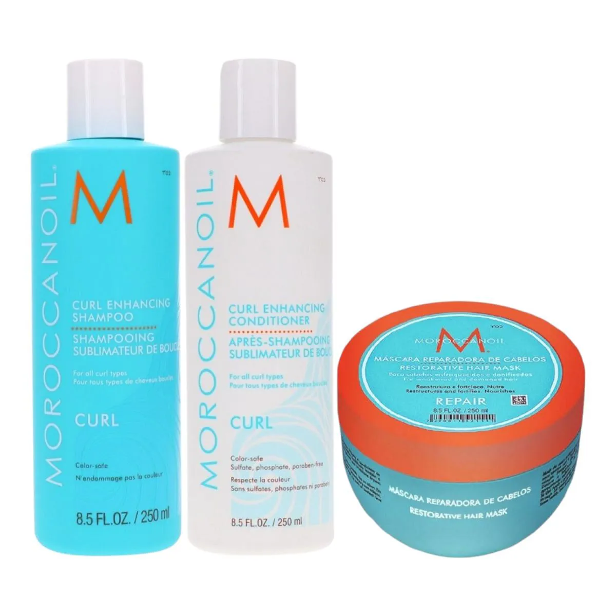 KIT MOROCCANOIL CURL ENHANCING SHAMPOO 250ML + CONDICIONADOR 250ML + MáSCARA REPARADORA 250G