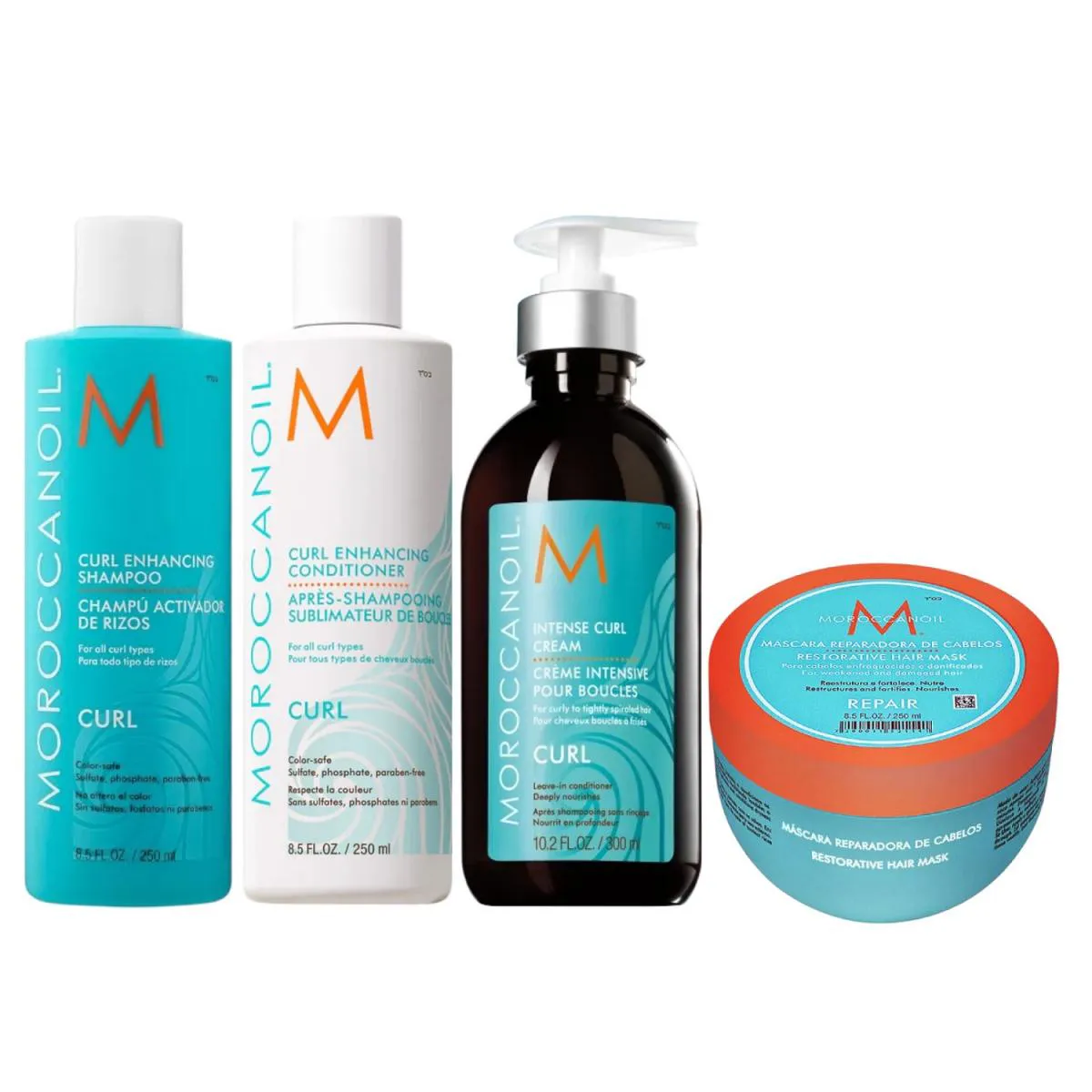 KIT MOROCCANOIL CURL SHAMPOO 250ML + CONDICIONADOR 250ML + CREME DE CACHOS 300ML + MáSCARA REPARADORA 250G