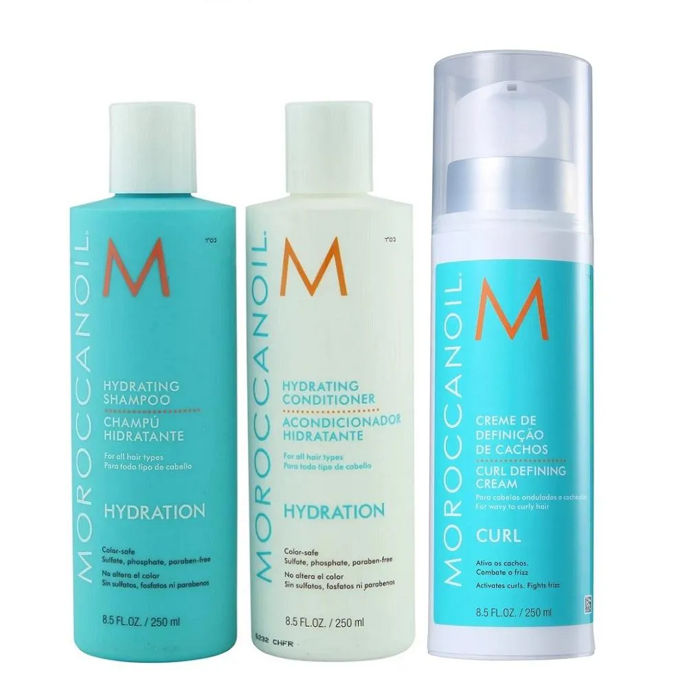 MOROCCANOIL HYDRATING SHAMPOO 250ML + CONDICIONADOR 250ML + CURL DEFINING ATIVADOR DE CACHOS 250ML