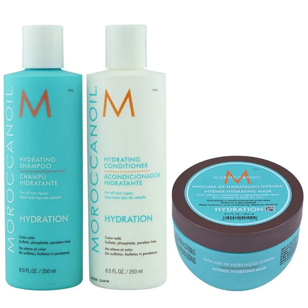 MOROCCANOIL HYDRATING SHAMPOO 250ML + CONDICIONADOR 250ML + MáSCARA 250ML